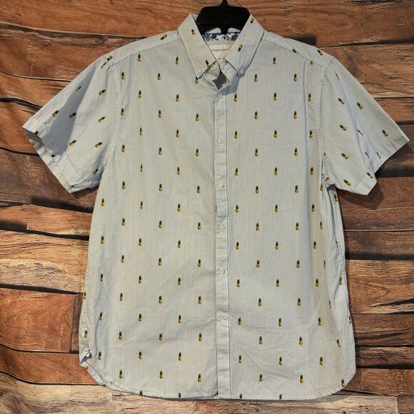 Denim & Flower Ricky Singh Mens L Pineapple Pinstripe Button Down Shirt Casual - Picture 1 of 6